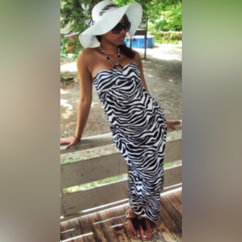 Zebra Print Strapless Maxi Dress